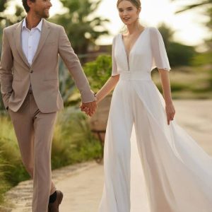 Combinaison mariage civil avec traine