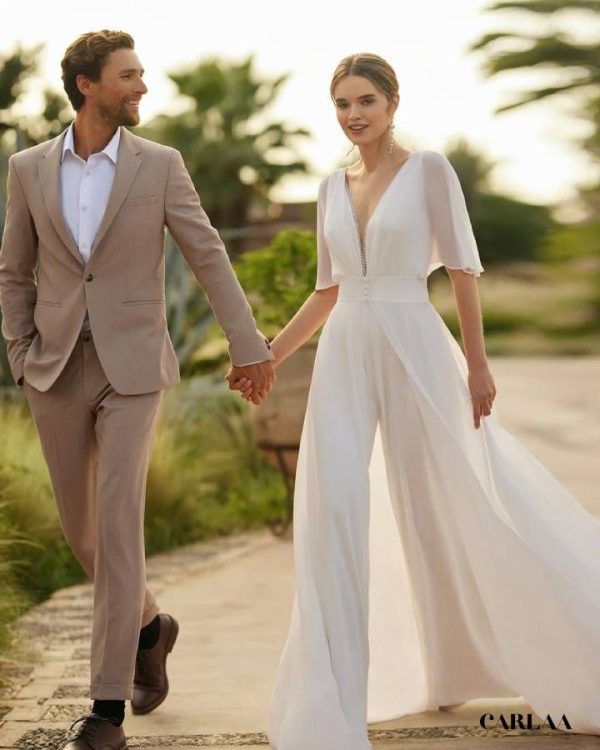 Combinaison mariage civil avec traine
