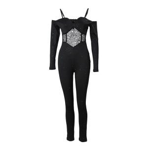 combinaison paillette noir épaule dénudée