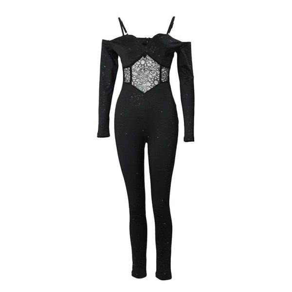 combinaison paillette noir épaule dénudée