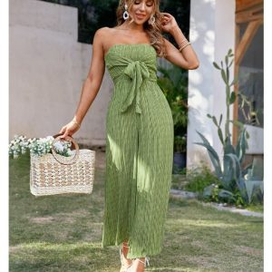 Combinaison Sans Bretelle à Rayure Verte