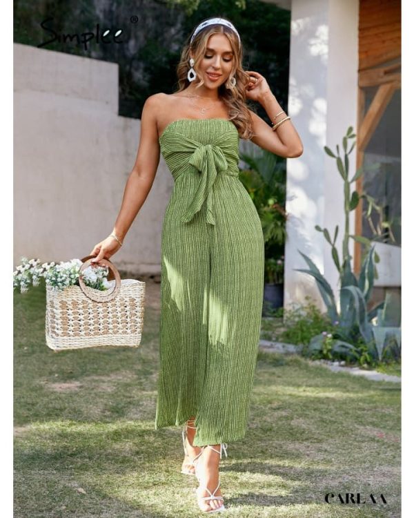 Combinaison Sans Bretelle à Rayure Verte