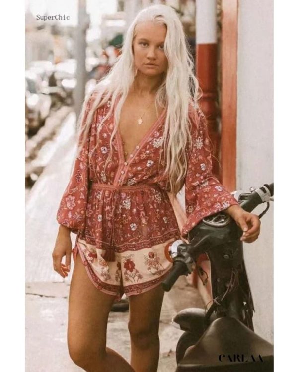 Combishort Bohème Femme Fleurie