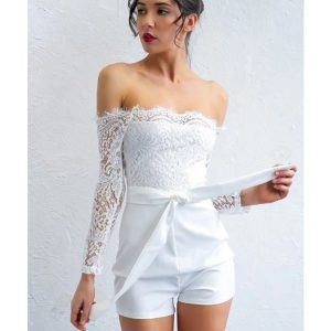 Combishort Femme Blanche à Dentelle