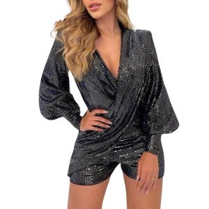 combishort paillette femme noir