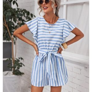 Combishort rayée femme en Lin