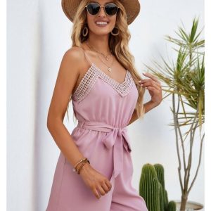 Combishort Rose Caraco Uni à Dentelle