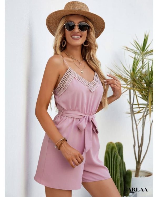 Combishort Rose Caraco Uni à Dentelle