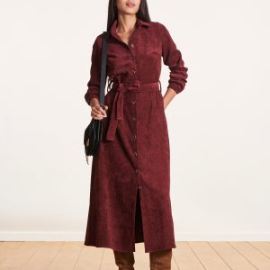 robe chemise longue bordeaux en velours