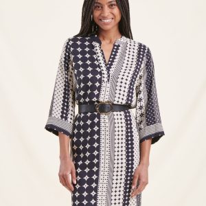 robe courte ample à imprimé bleu et blanc