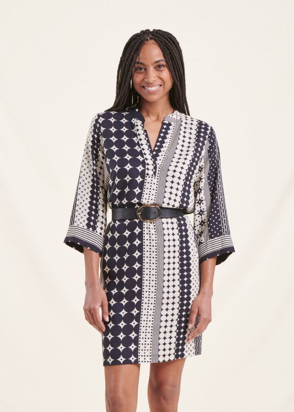 robe courte ample à imprimé bleu et blanc