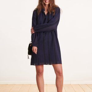 robe courte ample bleu marine à rayures
