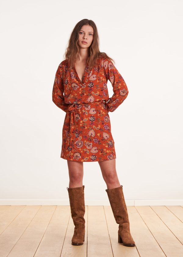 robe courte orange à imprimé floral