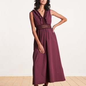 robe longue aubergine sans manches en coton