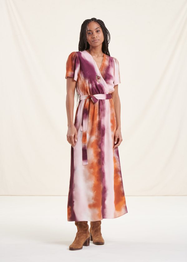 robe longue cache-cœur imprimé tie et dye