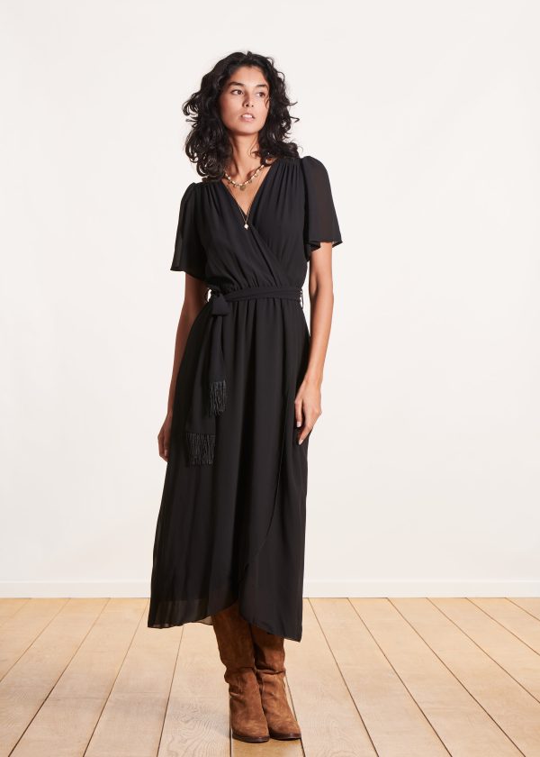 robe longue cache-cœur noire