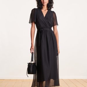 robe longue cintrée bohème noire en voile uni