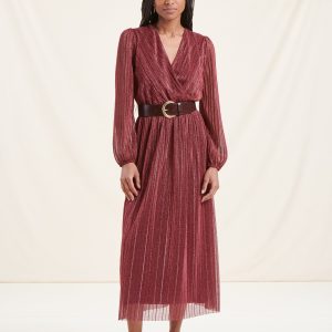 robe longue cintrée cache-cœur bordeaux irisé