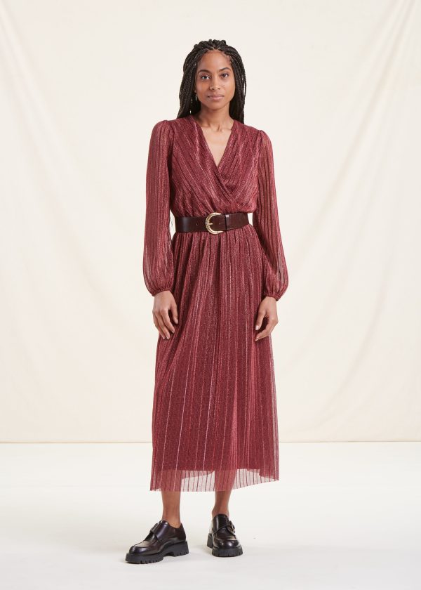 robe longue cintrée cache-cœur bordeaux irisé
