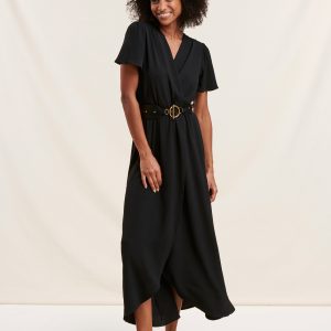robe longue noire faux portefeuille