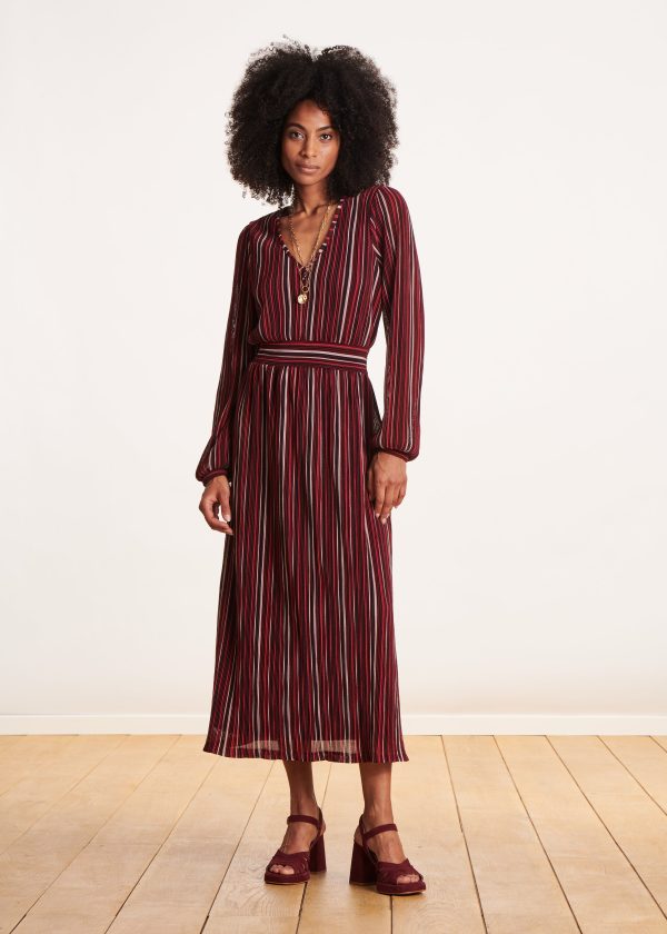 robe longue rose à rayures